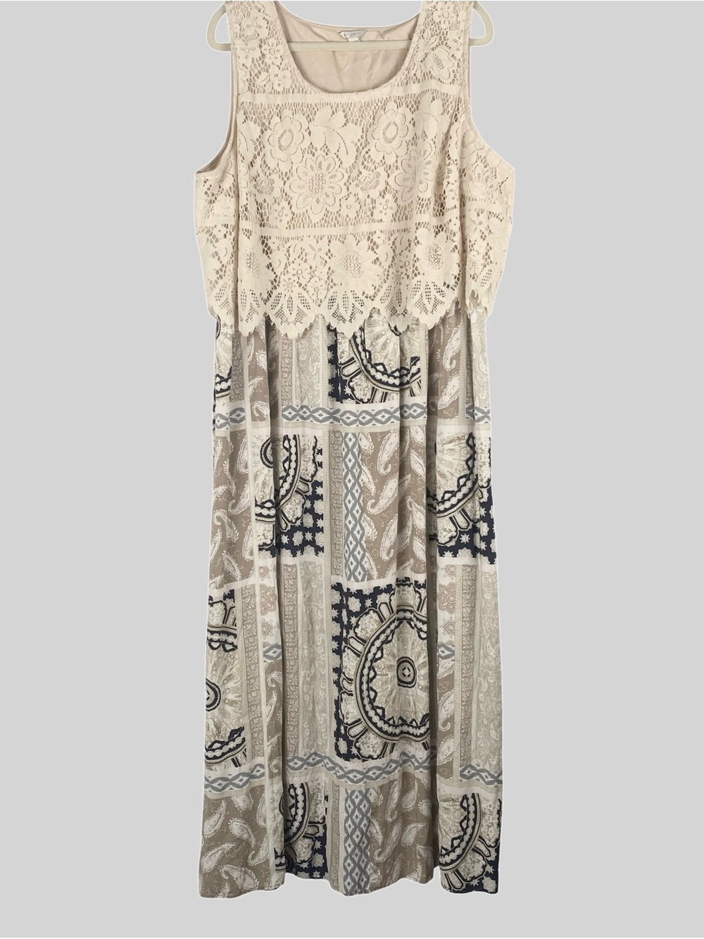 Boho Crochet Lace Patchwork Paisley Maxi Dress Plus Size 26/28W Cottagecore - Picture 1 of 8